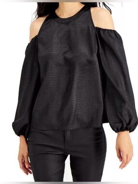 INC International Concepts Black Cold-Shoulder Sleeve Top
